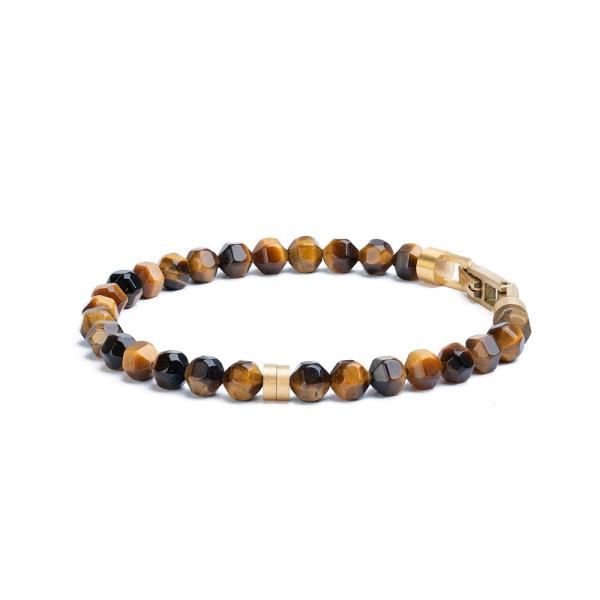 Armband mit 6 mm Tigerauge-Stein und Titanelement - Hexa Tiger